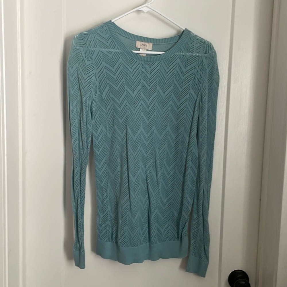 Loft blue chevron open weave sweater